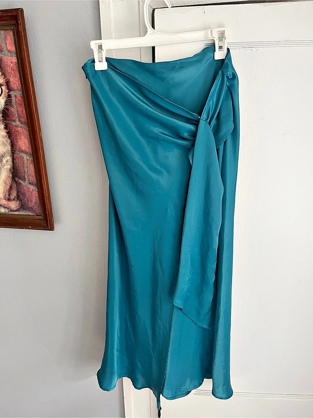 Zara Silk Wrap Skirt Turquoise Blue Size Medium (8) Like New